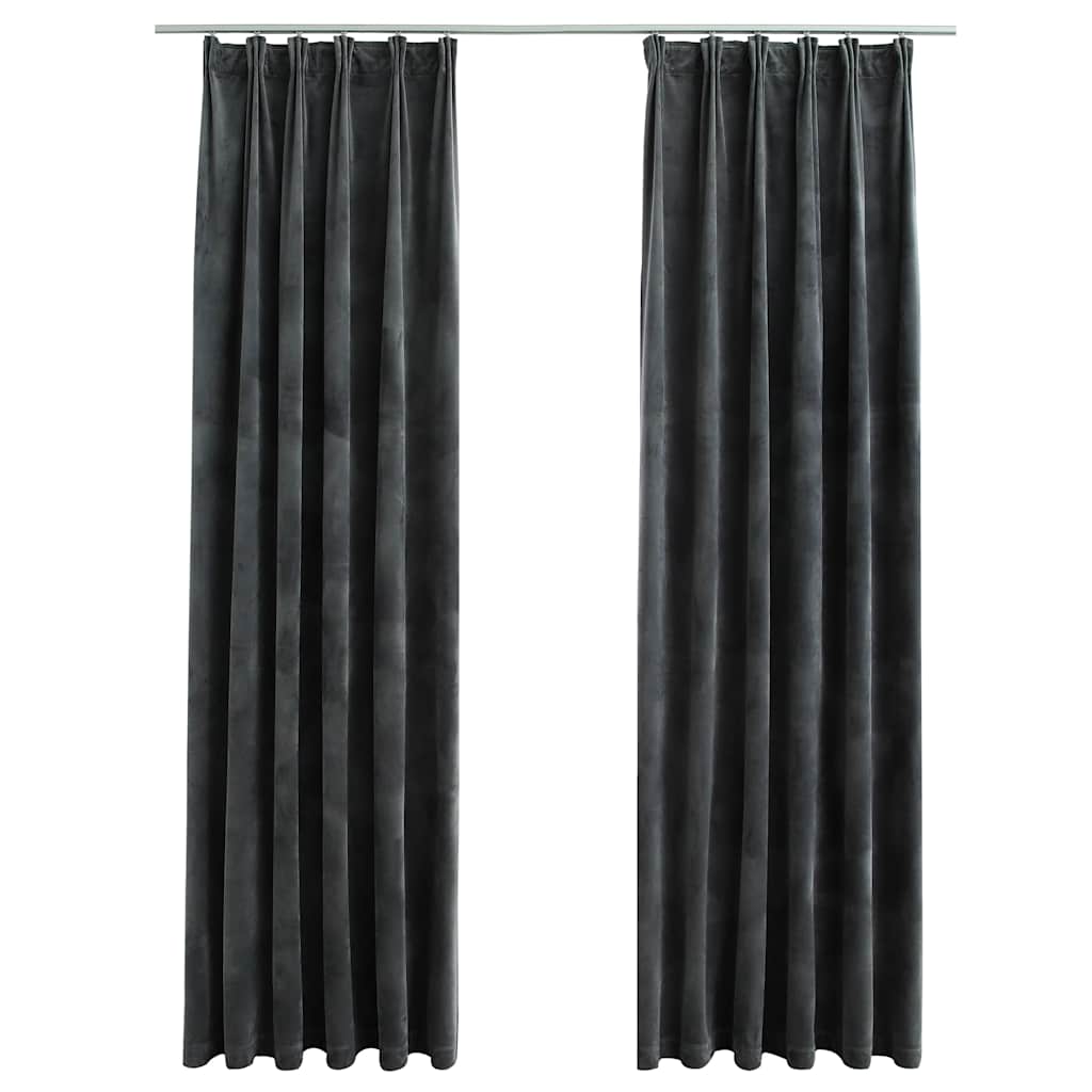 134502 vidaXL Blackout Curtains 2 pcs with Hooks Velvet Anthracite 140x245 cm