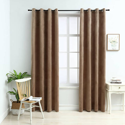 134504 vidaXL Blackout Curtains with Rings 2 pcs Velvet Beige 140x175 cm
