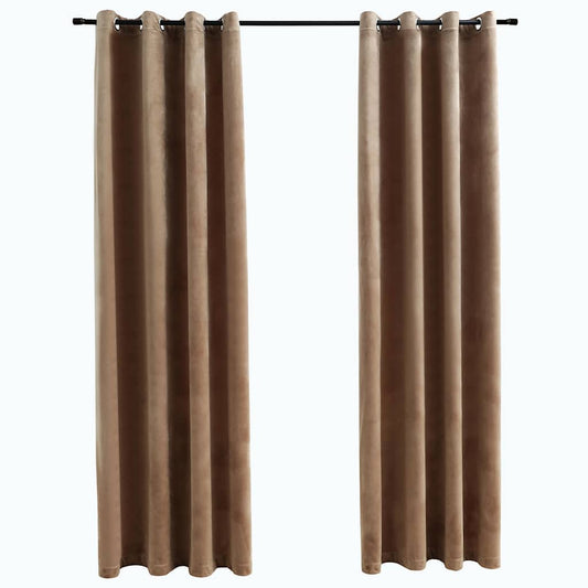 134505 vidaXL Blackout Curtains with Rings 2 pcs Velvet Beige 140x225 cm