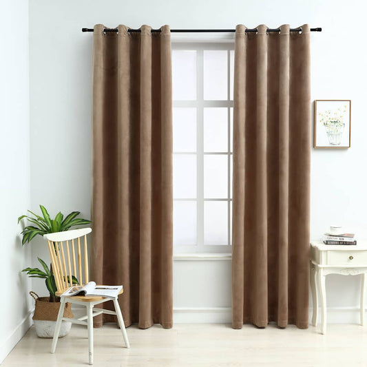 134505 vidaXL Blackout Curtains with Rings 2 pcs Velvet Beige 140x225 cm