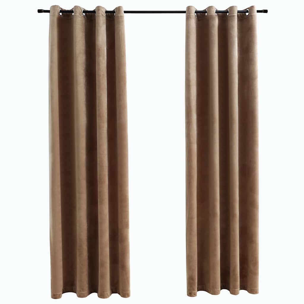 134506 vidaXL Blackout Curtains with Rings 2 pcs Velvet Beige 140x245 cm