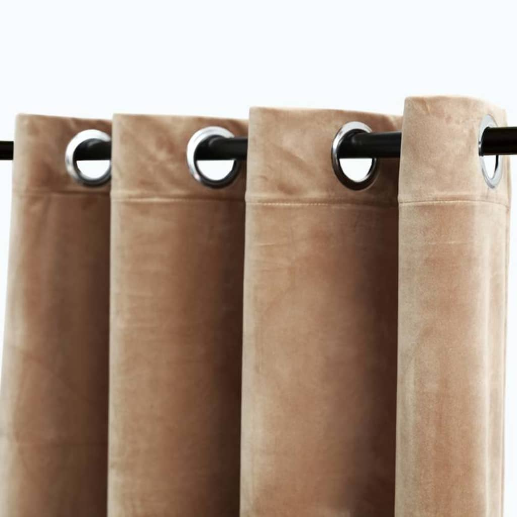134507 vidaXL Blackout Curtain with Metal Rings Velvet Beige 290x245 cm