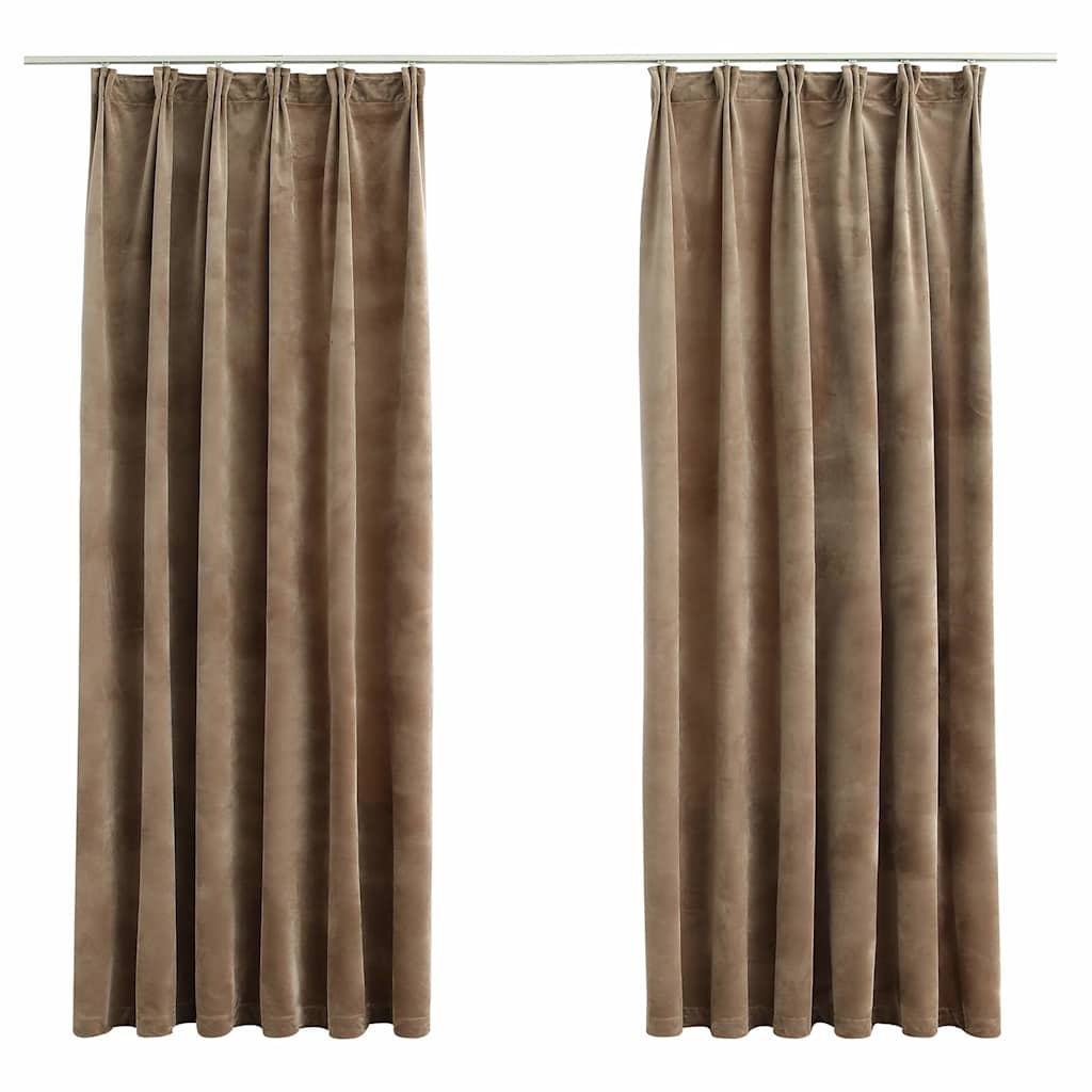 134508 vidaXL Blackout Curtains 2 pcs with Hooks Velvet Beige 140x175 cm
