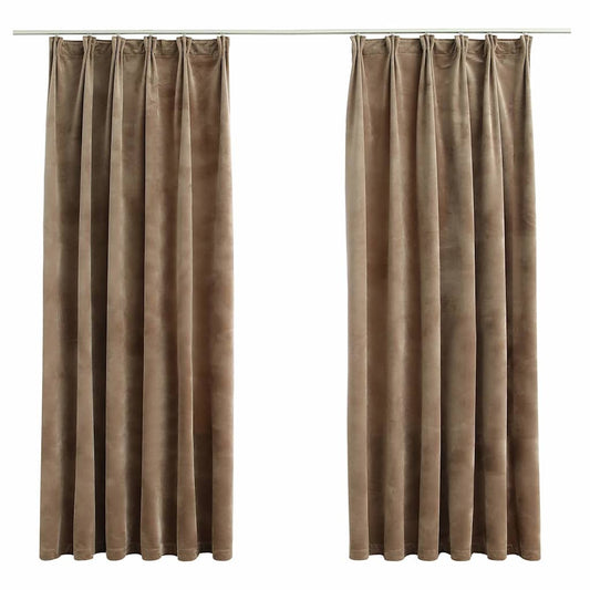 134508 vidaXL Blackout Curtains 2 pcs with Hooks Velvet Beige 140x175 cm