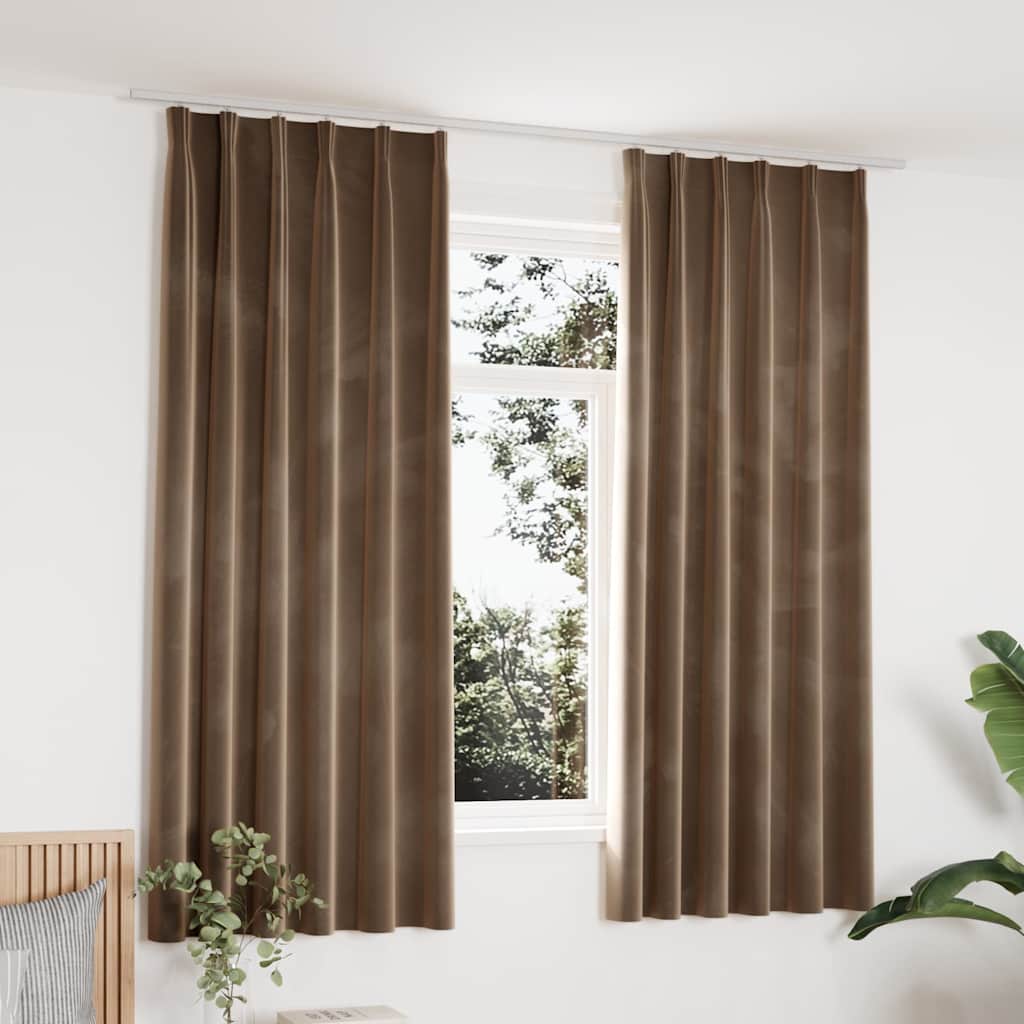 134508 vidaXL Blackout Curtains 2 pcs with Hooks Velvet Beige 140x175 cm