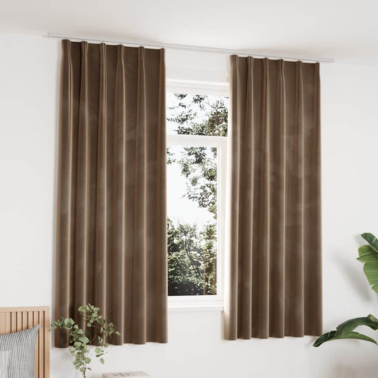 134508 vidaXL Blackout Curtains 2 pcs with Hooks Velvet Beige 140x175 cm