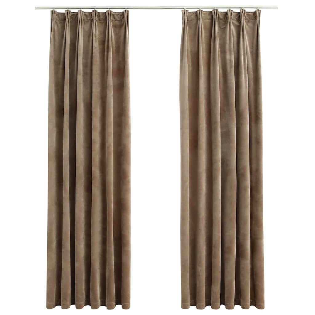 134509 vidaXL Blackout Curtains 2 pcs with Hooks Velvet Beige 140x225 cm
