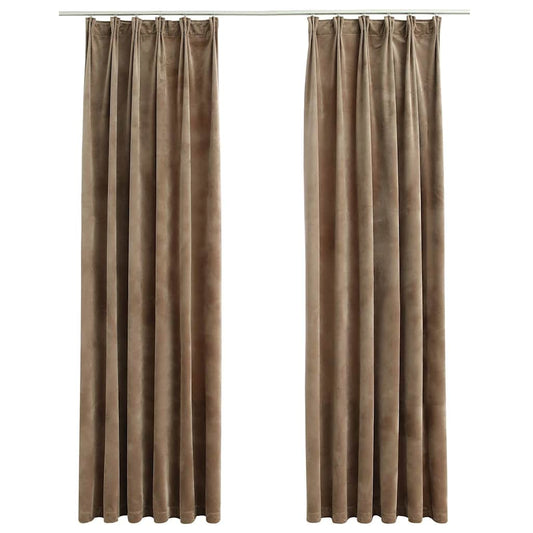 134509 vidaXL Blackout Curtains 2 pcs with Hooks Velvet Beige 140x225 cm