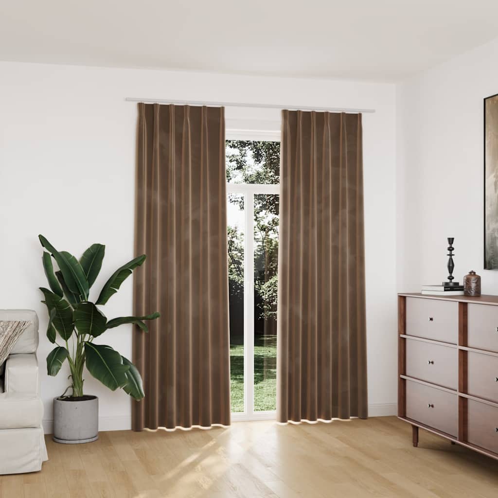 134509 vidaXL Blackout Curtains 2 pcs with Hooks Velvet Beige 140x225 cm