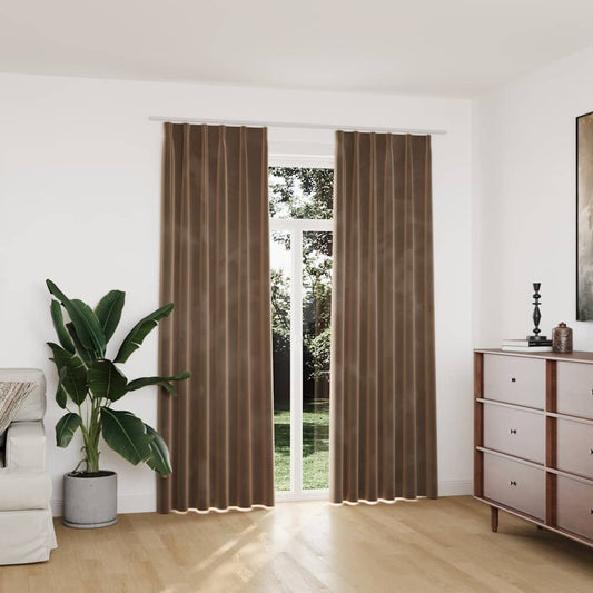 134509 vidaXL Blackout Curtains 2 pcs with Hooks Velvet Beige 140x225 cm