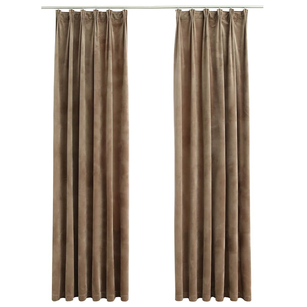 134510 vidaXL Blackout Curtains 2 pcs with Hooks Velvet Beige 140x245 cm