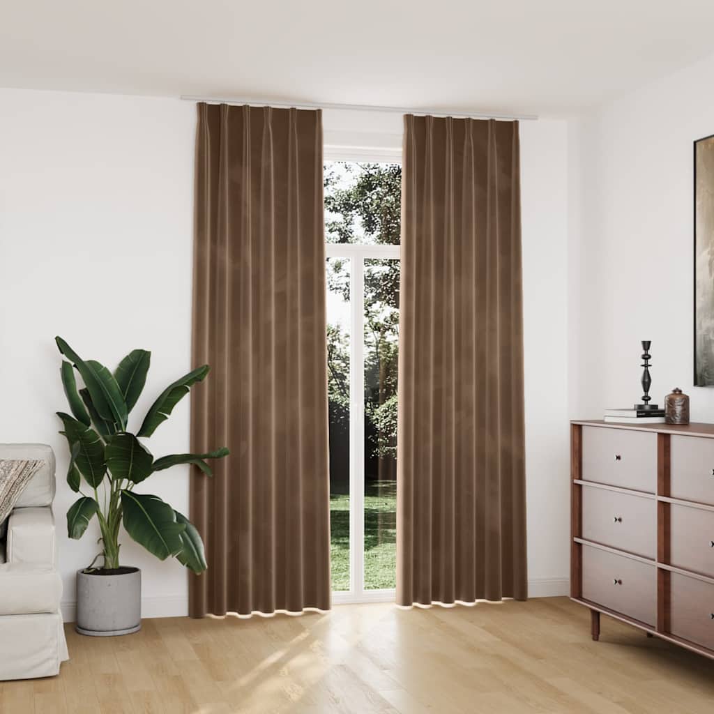 134510 vidaXL Blackout Curtains 2 pcs with Hooks Velvet Beige 140x245 cm