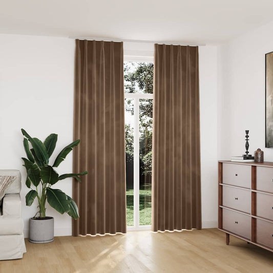 134510 vidaXL Blackout Curtains 2 pcs with Hooks Velvet Beige 140x245 cm