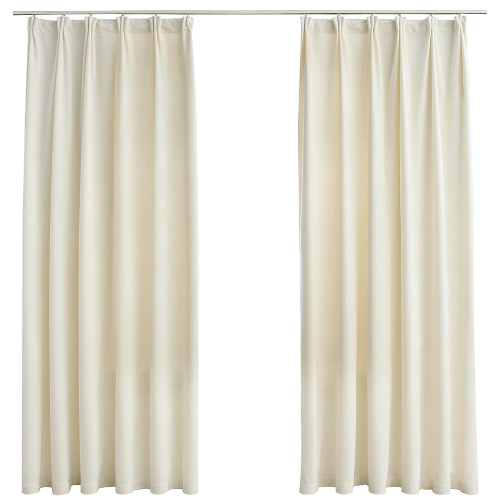 134516 vidaXL Blackout Curtains 2 pcs with Hooks Velvet Cream 140x175 cm