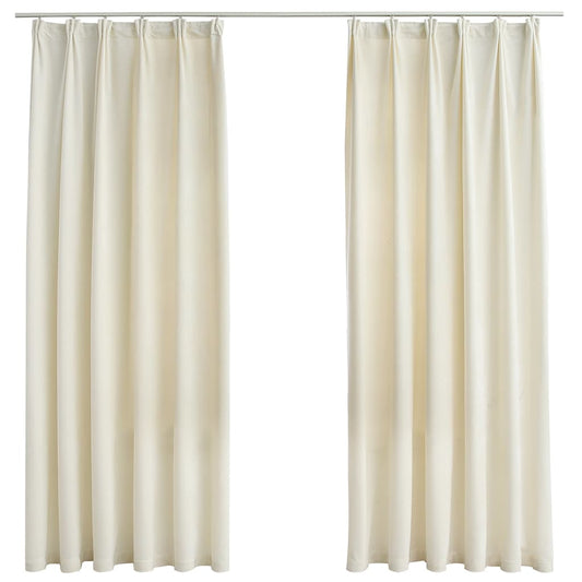 134516 vidaXL Blackout Curtains 2 pcs with Hooks Velvet Cream 140x175 cm