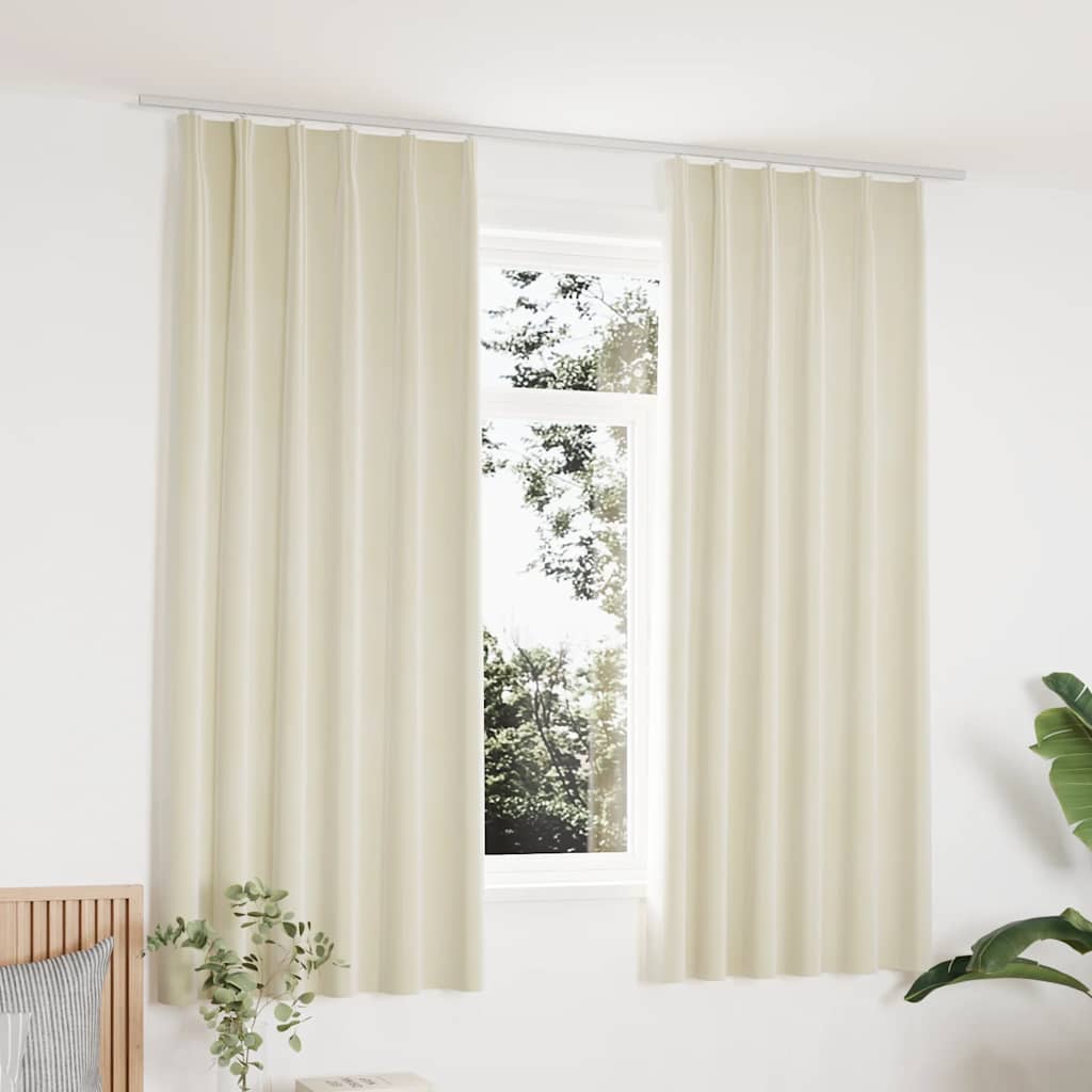 vidaXL Blackout Curtains 2 pcs with Hooks Velvet Cream 140x175 cm