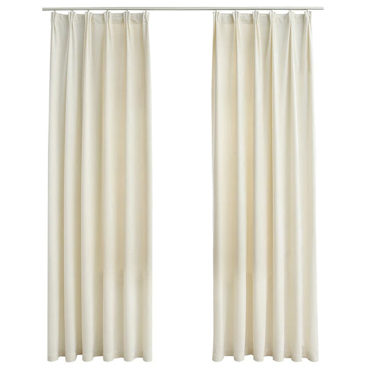 134517 vidaXL Blackout Curtains 2 pcs with Hooks Velvet Cream 140x225 cm