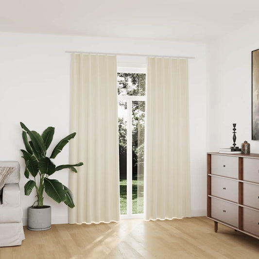 134517 vidaXL Blackout Curtains 2 pcs with Hooks Velvet Cream 140x225 cm