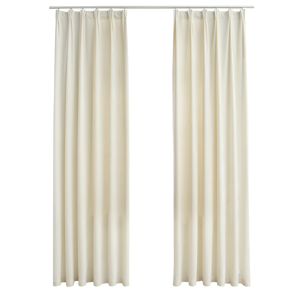 134518 vidaXL Blackout Curtains 2 pcs with Hooks Velvet Cream 140x245 cm