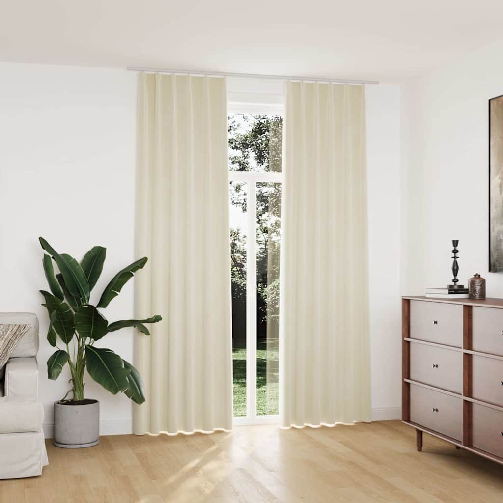 134518 vidaXL Blackout Curtains 2 pcs with Hooks Velvet Cream 140x245 cm
