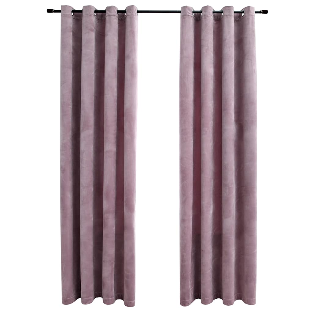 134520 vidaXL Blackout Curtains with Rings 2 pcs Velvet Antique Pink 140x175 cm