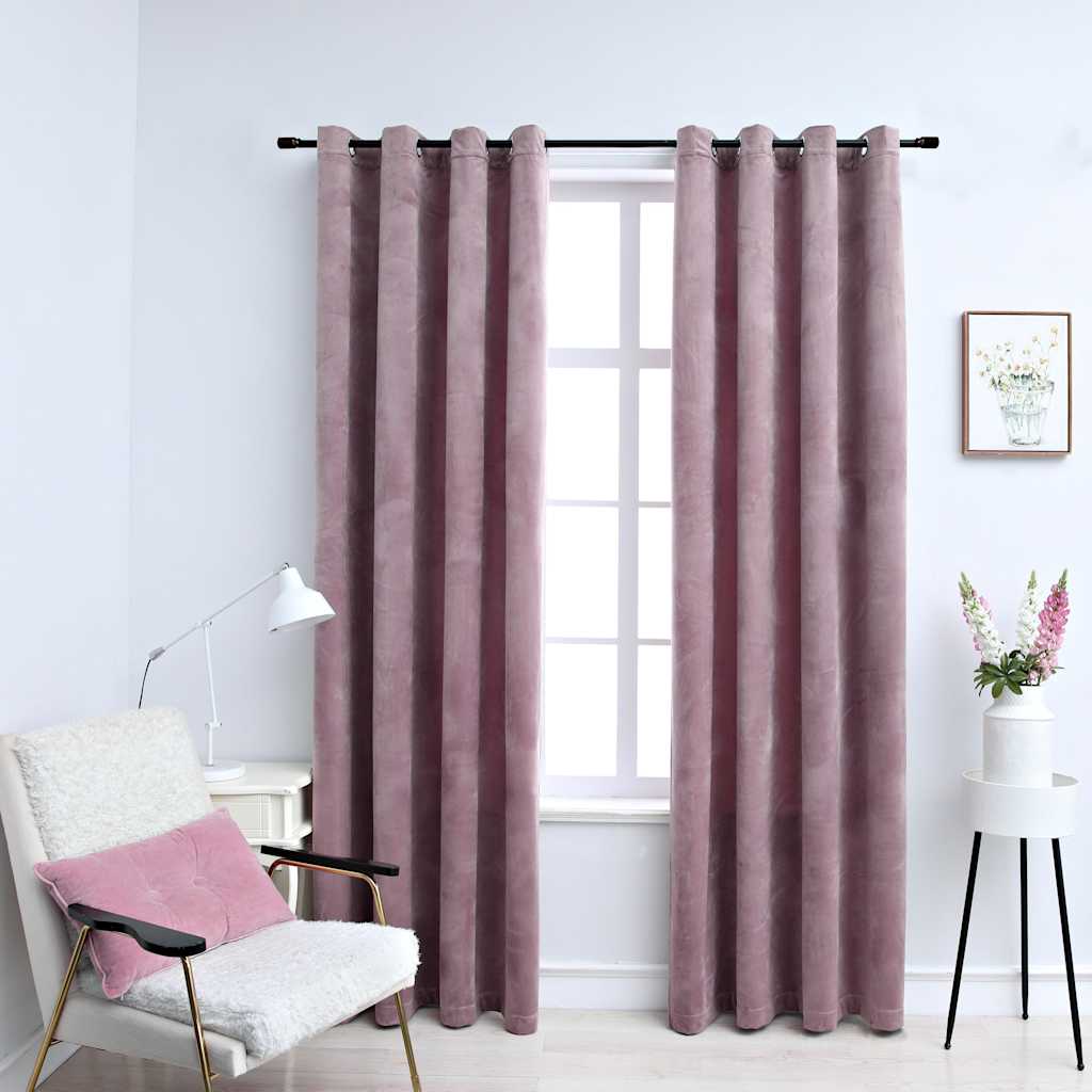 134520 vidaXL Blackout Curtains with Rings 2 pcs Velvet Antique Pink 140x175 cm