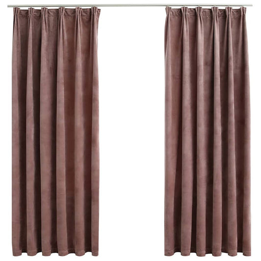 134524 vidaXL Blackout Curtains 2 pcs with Hooks Velvet Antique Pink 140x175cm