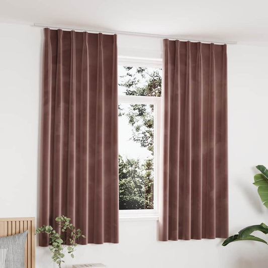 134524 vidaXL Blackout Curtains 2 pcs with Hooks Velvet Antique Pink 140x175cm