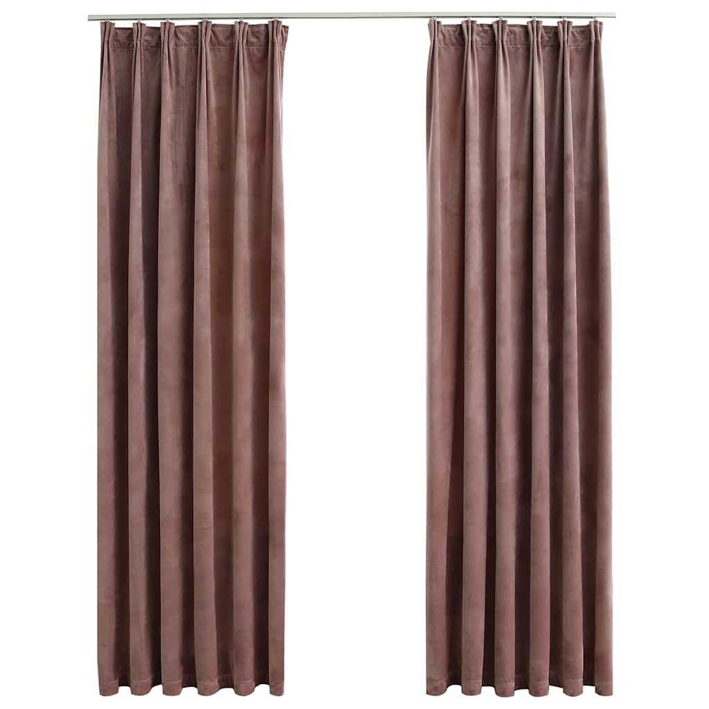 134525 vidaXL Blackout Curtains 2 pcs with Hooks Velvet Antique Pink 140x225cm