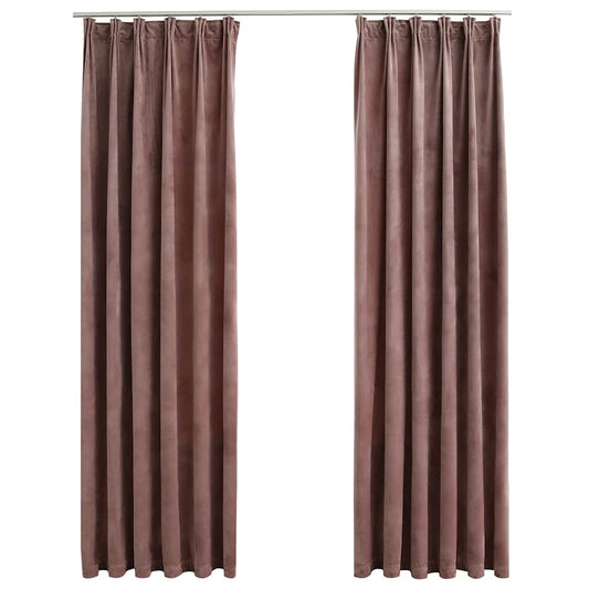 134525 vidaXL Blackout Curtains 2 pcs with Hooks Velvet Antique Pink 140x225cm