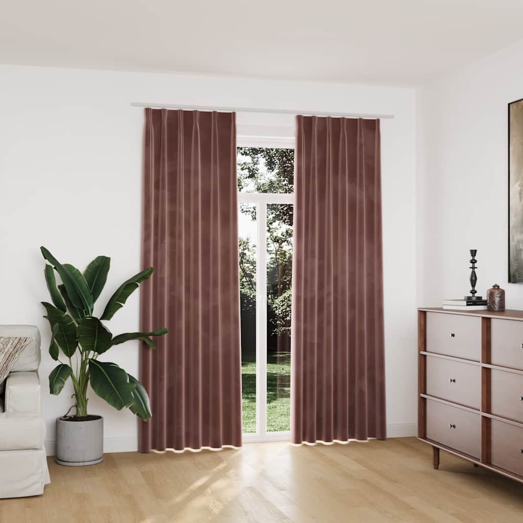 134525 vidaXL Blackout Curtains 2 pcs with Hooks Velvet Antique Pink 140x225cm