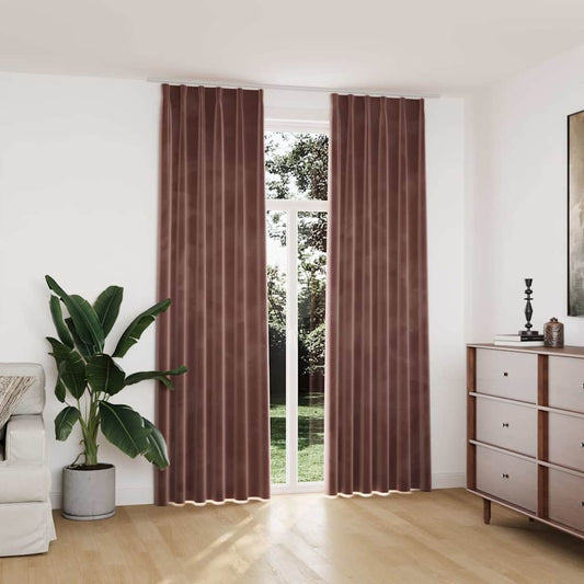134526 vidaXL Blackout Curtains 2 pcs with Hooks Velvet Antique Pink 140x245cm
