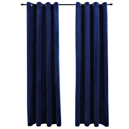 134528 vidaXL Blackout Curtains with Rings 2 pcs Velvet Dark Blue 140x175 cm