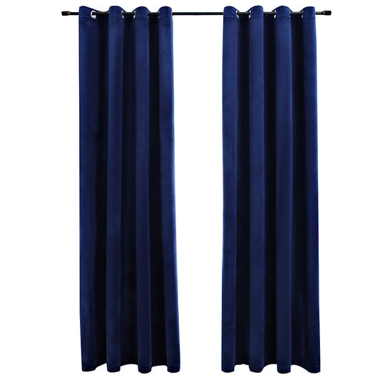 134528 vidaXL Blackout Curtains with Rings 2 pcs Velvet Dark Blue 140x175 cm