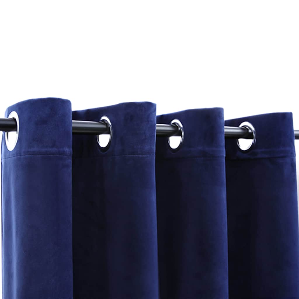 134529 vidaXL Blackout Curtains with Rings 2 pcs Velvet Dark Blue 140x225 cm