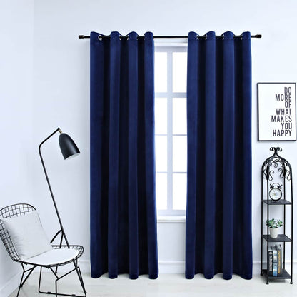 vidaXL Blackout Curtains with Rings 2 pcs Velvet Dark Blue 140x225 cm