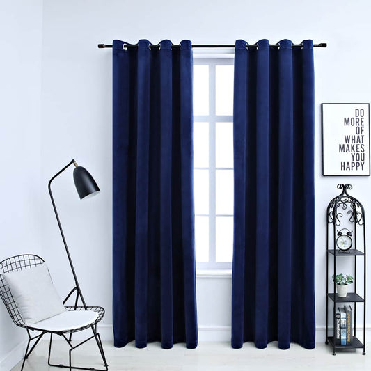 134529 vidaXL Blackout Curtains with Rings 2 pcs Velvet Dark Blue 140x225 cm