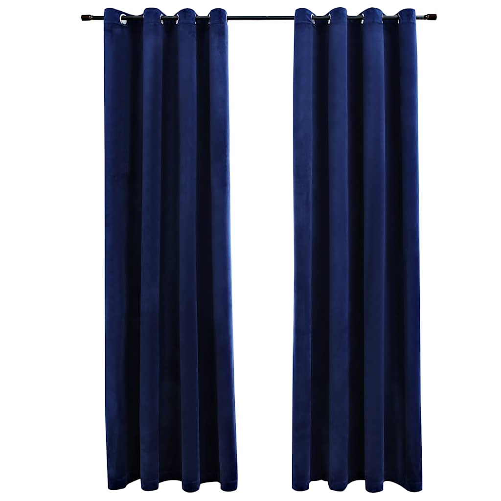 vidaXL Blackout Curtains with Rings 2 pcs Velvet Dark Blue 140x245 cm