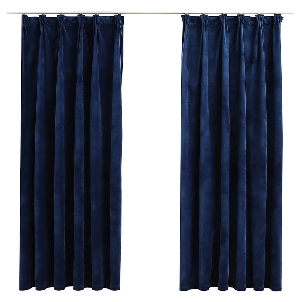 134532 vidaXL Blackout Curtains 2 pcs with Hooks Velvet Dark Blue 140x175 cm