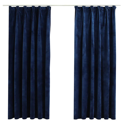 134532 vidaXL Blackout Curtains 2 pcs with Hooks Velvet Dark Blue 140x175 cm