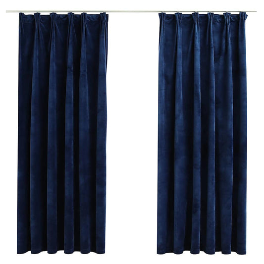 134532 vidaXL Blackout Curtains 2 pcs with Hooks Velvet Dark Blue 140x175 cm