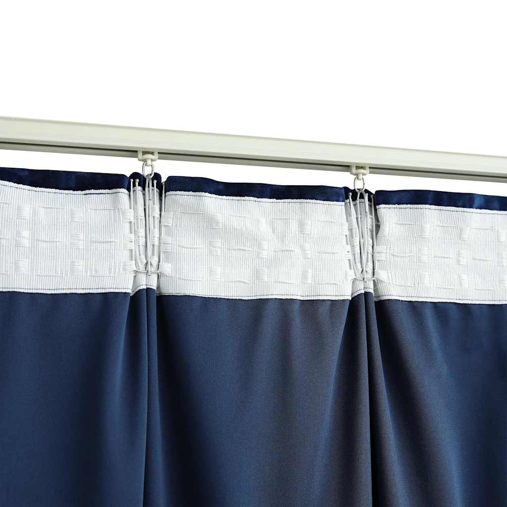 134532 vidaXL Blackout Curtains 2 pcs with Hooks Velvet Dark Blue 140x175 cm