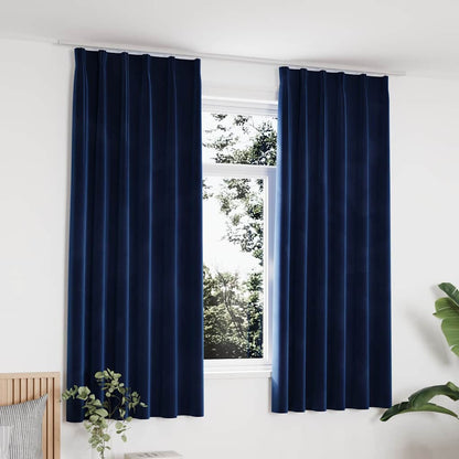 134532 vidaXL Blackout Curtains 2 pcs with Hooks Velvet Dark Blue 140x175 cm