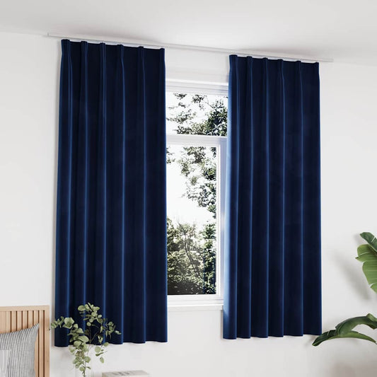 134532 vidaXL Blackout Curtains 2 pcs with Hooks Velvet Dark Blue 140x175 cm