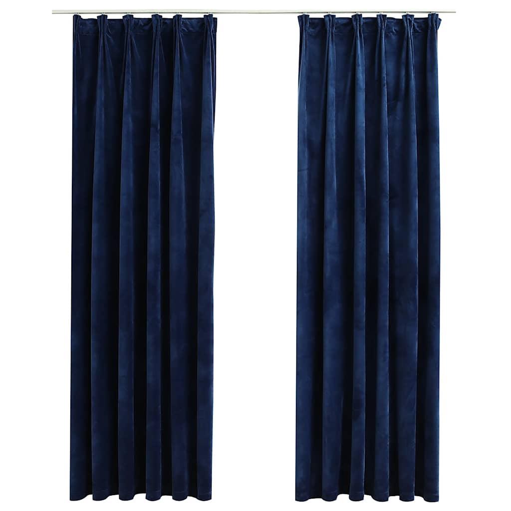 134533 vidaXL Blackout Curtains 2 pcs with Hooks Velvet Dark Blue 140x225 cm