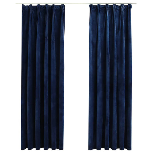 134533 vidaXL Blackout Curtains 2 pcs with Hooks Velvet Dark Blue 140x225 cm