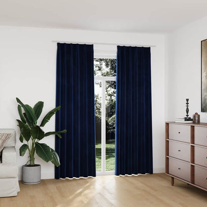 134533 vidaXL Blackout Curtains 2 pcs with Hooks Velvet Dark Blue 140x225 cm