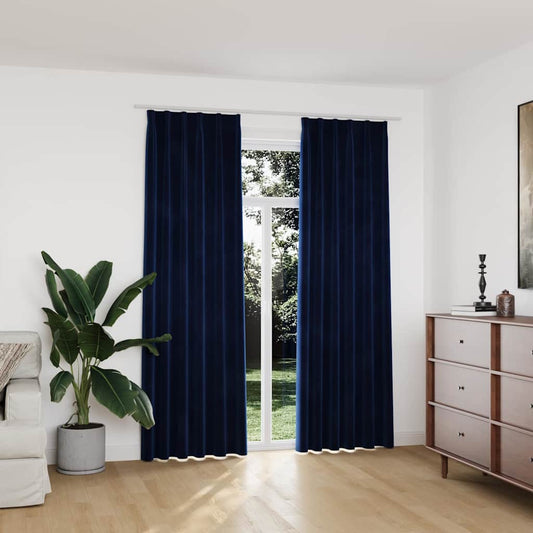 134533 vidaXL Blackout Curtains 2 pcs with Hooks Velvet Dark Blue 140x225 cm