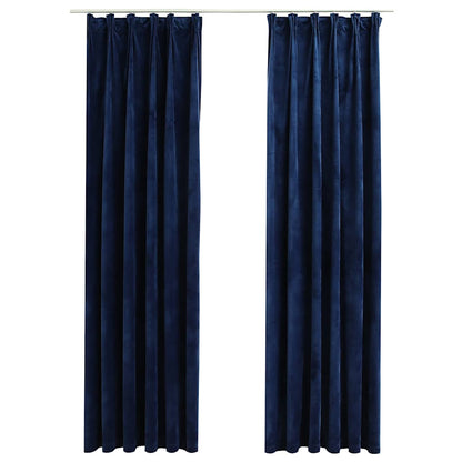 134534 vidaXL Blackout Curtains 2 pcs with Hooks Velvet Dark Blue 140x245 cm
