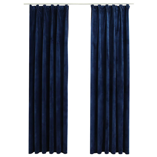 134534 vidaXL Blackout Curtains 2 pcs with Hooks Velvet Dark Blue 140x245 cm